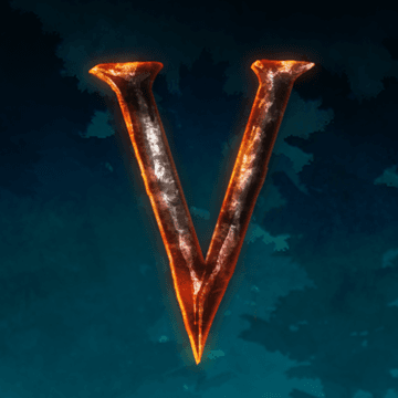 Valheim artwork with its glowing V logo
